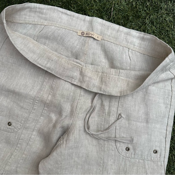 XCVI 100% Natural Linen Drawstring Relax Fit Cargo Pants Lagenlook Minimalist S - Picture 6 of 9